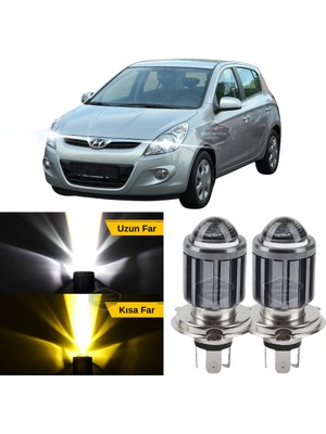Caralp Hyundai I20 2008-2014 Uyumlu Mercekli Far Ampulü LED Xenon Çift Renk Sarı-Beyaz Far Şimşek Etkili Csp LED Lamba Uzun Kısa 2 Adet Takım