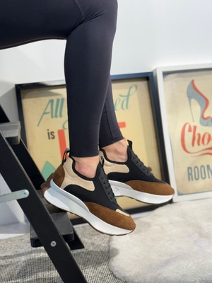 Seniorah Dimity Siyah-Taba gerçek Deri Süet Kadın Spor Ayakkabı