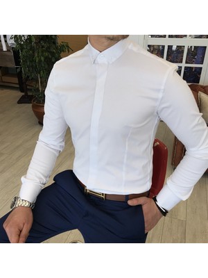 Terzi Adem İtalyan kesim slim fit erkek küçük yaka gömlek Beyaz T4800