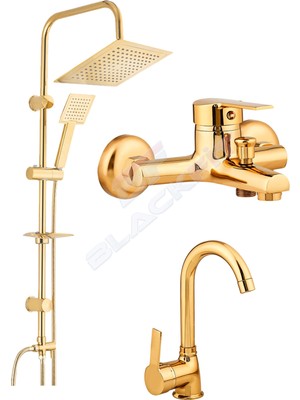 Blackfit Gold Delta Tepe Duş Seti Duş Robotu Banyo Lavabo Bataryası
