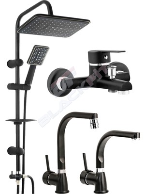 Blackfit Delta Siyah Mutfak Bataryası Tepe Duş Seti Duş Başlığı Batarya Seti