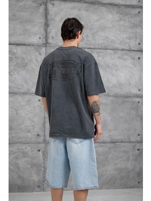 Nomarc Füme Brand Yazılı Yıkamalı Oversize Tshirt