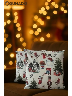 Empressco Yılbaşı Temalı 2'li Kırlent Kılıfı - Beyaz Noel Dekorasyonu, Çift Taraflı