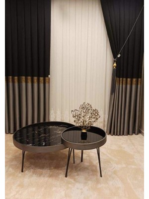 Nivemes Home Lusya Siyah-Gri 1/3 Sık Pile Pano Fon Perde Apm