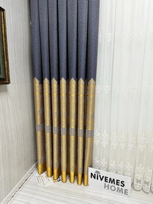 Nivemes Home Nivemeshome Gönen Antrasit-Gold 671539 V-5401 1/3 Sık Pileli Fon Perde Apm