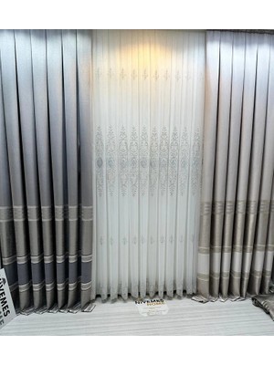 Nivemes Home Nivemeshome Uranyum V-6113 Gümüş Detaylı 1/3 Sık Pileli Tül Perde Apm