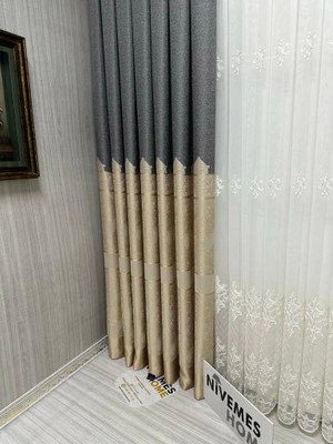 Nivemes Home Nivemeshome Gönen Koyu Gri-Krem 671539 V-101 1/3 Sık Pileli Fon Perde Apm
