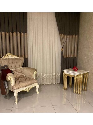 Nivemes Home Elbe Nakışlı 5034 V-102 Gold 1/3 Sık Pile Tül Perde Apm