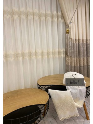 Nivemes Home Nivemeshome Titanum Nakışlı Krem 1/3 Sık Pile Tül Perde Apm