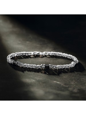 Takılingo 925 Ayar Gümüş Siyah Oniks Taşlı Kral Zincirli Zarif Erkek Bileklik