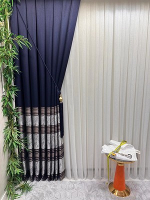 Nivemes Home Nivemeshome Elegans Gold Çizgili 1/3 Sık Pileli Tül Perde Apm