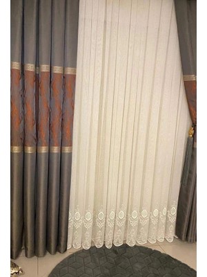 Nivemes Home Nivemeshome Aster Nakışlı 1/3 Sık Pile Tül Perde Apm
