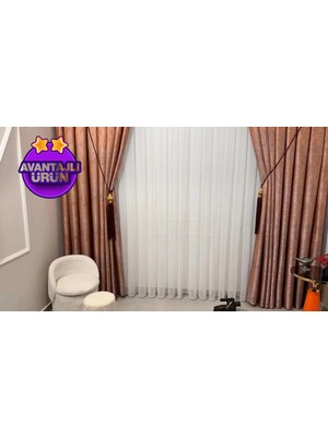 Nivemes Home Beyaz Tül Perde Mızraklı 1/3 Sık Pileli Polyester 100 x 250 cm Düz Desen