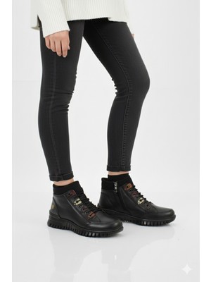 Doçka Kadın Yumuşak Likralı Hakiki Deri Günlük Düz Taban Fermuarlı Ortopedik Bot AE25/KB1988