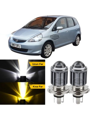 Caralp Honda Jazz 2001-2008 Uyumlu Mercekli Far Ampulü LED Xenon Çift Renk Sarı-Beyaz Far Şimşek Etkili Csp LED Lamba Uzun Kısa 2 Adet Takım