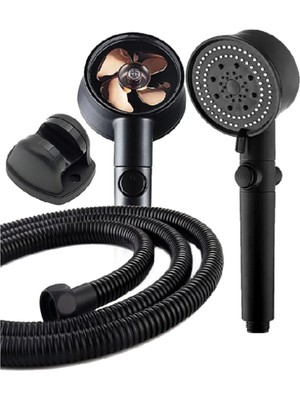 Teknotrust 5 Fonksiyonlu Turbo Pervaneli Siyah Duş Başlığı ve Hortum Seti