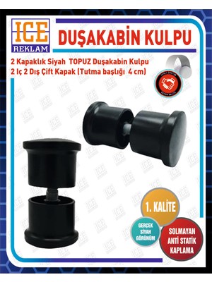 ICE Duşakabin Kapı Kolu 4'lü Set Siyah ABS Plastik Gövde Topuz Kulp Kırılma Yapmaz