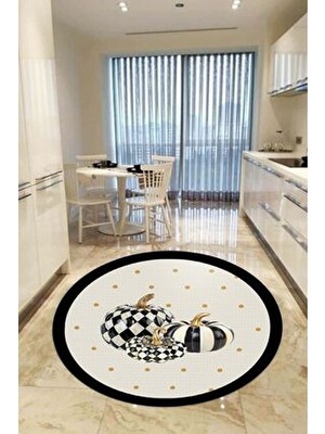 Dekomod Dekoratifmakinede Yıkanabilen Kaymaz Taban Yuvarlak Mutfak ve Balkon Halısı
