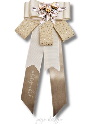 Pegu Shine Seri Ekru Grogren Kurdele Taşlı Yaka Çiçeği Broş Okul,iş,şal,gömlek