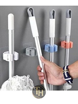 Toptanhane 4 Adet Yapışkanlı Pratik Mop Temizlik Fırçası Temizlik Sopası Tutucu Süpürge Sopa Askısı