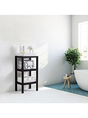 Omaş Household Product Ombeg Vesken ( Düz ) Dekoratif 3 Katlı Plastik Çok Amaçlı Banyo Düzenleyici Saksılık Kitaplık Siyah