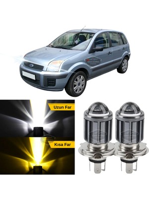 Caralp Ford Fusion 2002-2012 Uyumlu Mercekli Far Ampulü LED Xenon Çift Renk Sarı-Beyaz Far Şimşek Etkili Csp LED Lamba Uzun Kısa 2 Adet Takım