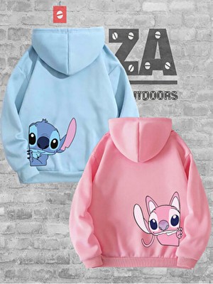 Joza Outdoors Kadın Erkek Lilo Stitch Bel Baskılı Sevgili Çift Kombini Tasarım Kapüşonlu Sweatshirt 2 Li Takım