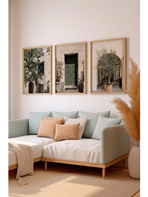 Artavessa 3 Parça Ham Renk Gerçek Ahşap Çerçeveli Tablo Seti - Model 18