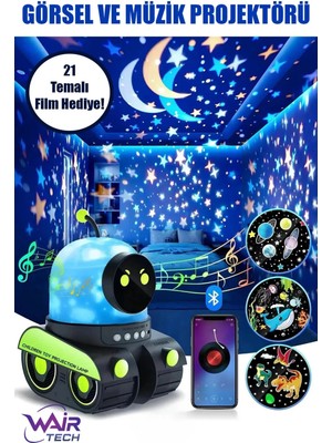 Wair Teknoloji 🧸eğitici ve Eğlenceli Robot Temali Projektör Gece Lambası 21 Filmli