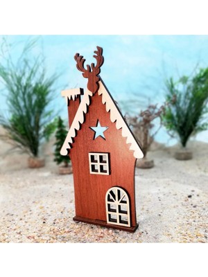 Empressco Yılbaşı Ahşap Süsü Ev, Renkli, Dekoratif, 1 Adet