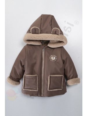 Bebek Vadisi Ayılı Içi Peluş Kürklü Fermuarlı Cepli Kalın Kapüşonlu Kar Şişme Kışlık Erkek Bebek Mont Çocuk Kaban
