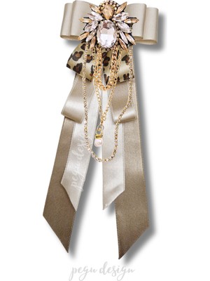 Pegu Shine Seri Ekru Grogren Kurdele Taşlı Yaka Çiçeği Broş Okul,iş,şal,gömlek