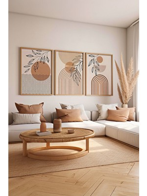 Artavessa 3 Parça Ham Renk Gerçek Ahşap Çerçeveli Tablo Seti - Model 4