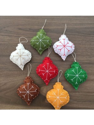 Empressco El Işlemeli Keçe 7'li Yılbaşı Süsü, Kırmızı, Şık ve Renkli Dekorasyon Seti