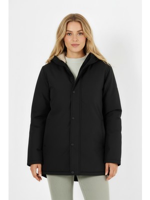 D1fference İçi Kürklü Cepli Kapüşonlu Jel Elyaflı Su ve Rügar Geçirmez Kadın Kışlık Mont