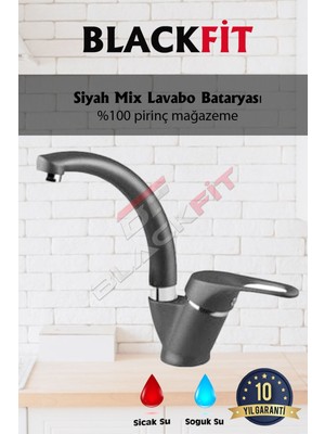 Blackfit Siyah Mix Banyo Lavabo Bataryası Musluk Çeşmesi Çift Su Girişli