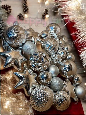Empressco Gümüş Renk Yılbaşı Süsü, 20 Adet, 4-6cm, Karışık Figürlü, Asetat Kutulu