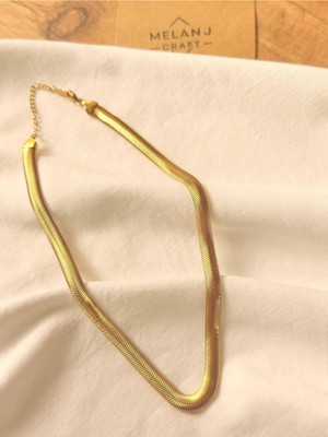 Melanj Craft Kalın Düz Italyan Zincir Çelik Kolye - Gold