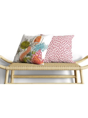 Güzel Mağaza Tropikal Bitki Desenli Dijital Baskı Çift Taraf Desenli 2'li Kare Yastık Kırlent Kılıfı