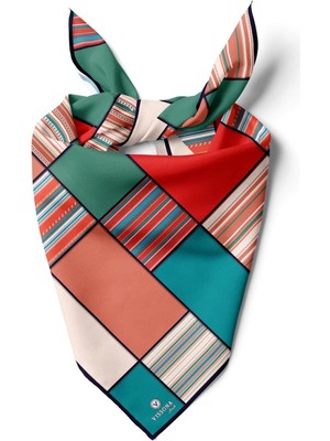 Vissona %100 Ipek Kadın Geometrik Desenli Bandana 80X80