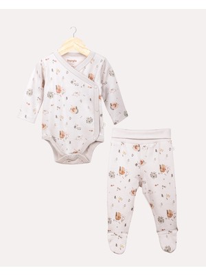 Hoogie 2'li Forest Desenli %100 Organik Pamuk Alt Üst Takım - Taş Rengi