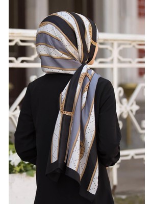 Vissona 100% Ipek Kemer Desenli Füme - Siyah Renkli Şal