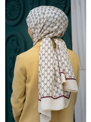 Vissona %100 Ipek Minik Motif Desenli Krem Renkli 92X210 Şal