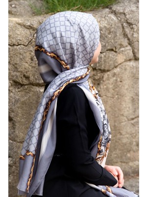 Vissona %100 Ipek Dokuma Çiçek Desenli Gümüş - Gri Renkli 92X210 Şal