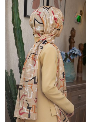 Vissona 100% Ipek Çizgili Desenli Bej - Taba Renkli Şal