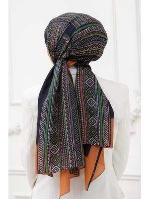 Vissona %100 Ipek Etnik Desenli Taba - Zümrüt Yeşili Renkli Şal