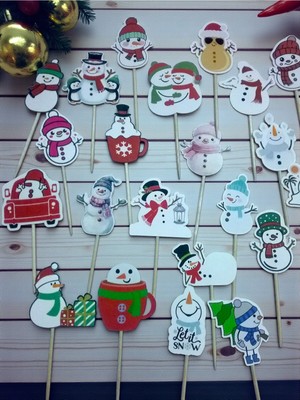 Empressco 25’li Renkli Kardan Adam Temalı Cupcake Pasta Kürdan Süsü Seti, Neşeli Parti Dekoru