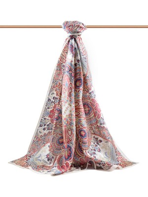 Vissona 100% Ipek Etnik Desenli Bej - Gold Renkli 92X210 Şal