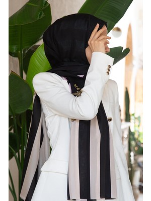 Vissona %100 Ipek Şerit ve Varak Desenli Siyah - Pembe Renkli 92X210 Şal