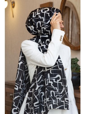Vissona 100% Ipek Çizgili Desenli Siyah  Renkli Şal